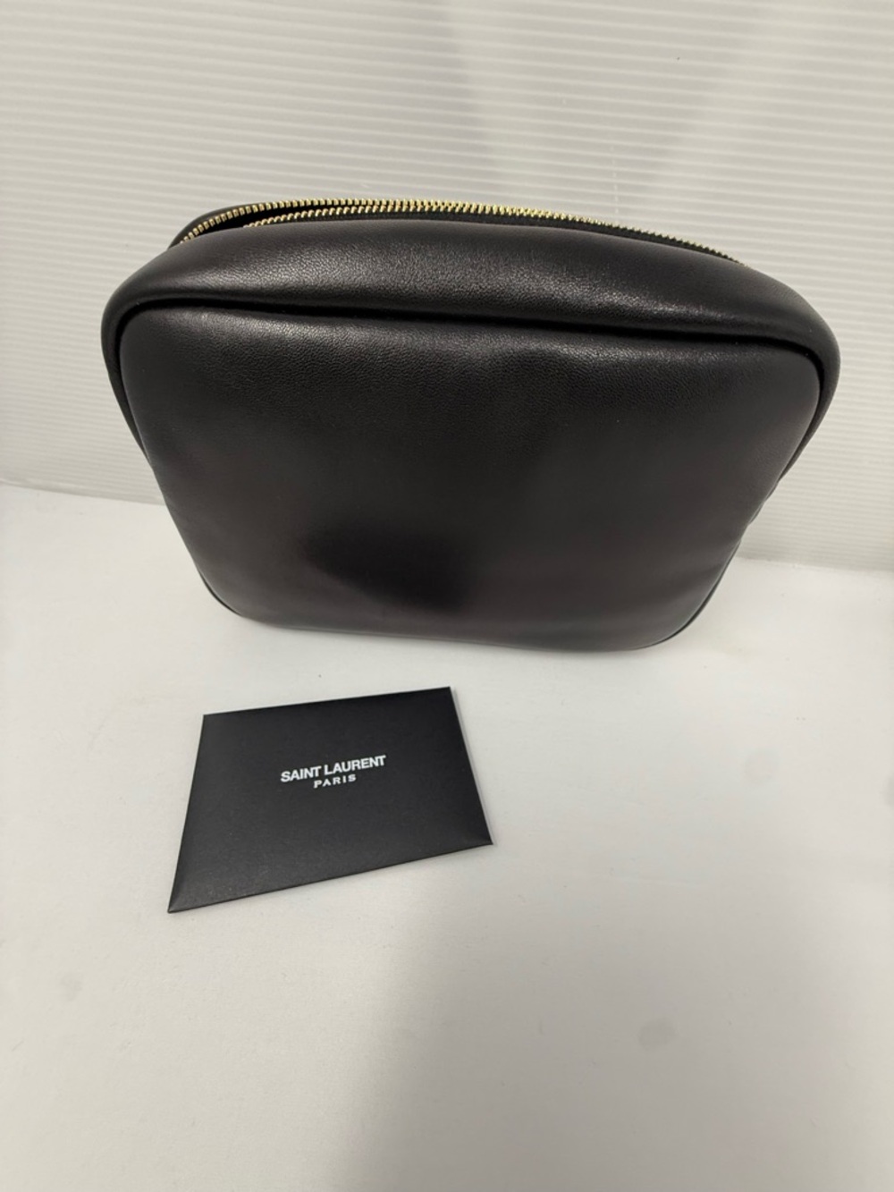 Saint Laurent Black Leather YSL Logo Toiletry Pouch with Gold Hardware - Picture 3 of 3